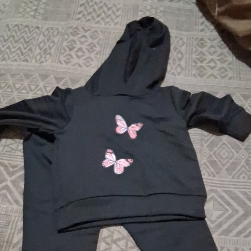Kids Black Hoodie with Pink Butterfly Design